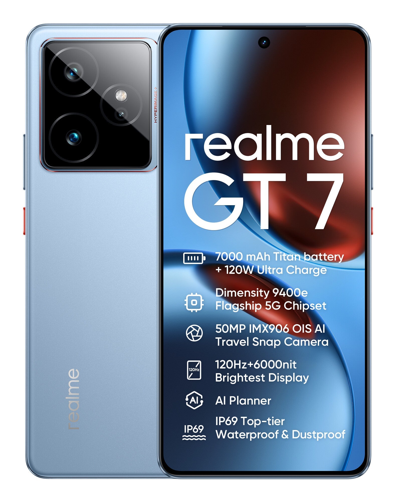 realme GT 7 17,2 cm (6.78") Dubbla SIM-kort Android 15 5G USB Type-C 12 GB 512 GB 7000 mAh Blå